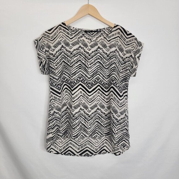 POETRY Cap-Sleeve Chevron Blouse Tee Shirt - Picture 2 of 10